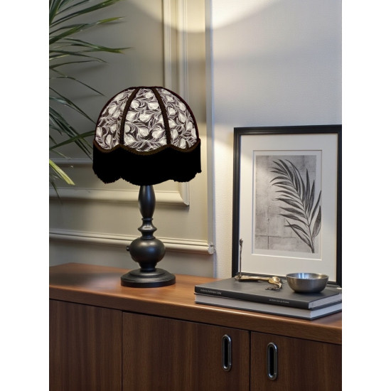 Grey Feather and Black Dome Fabric Lampshades