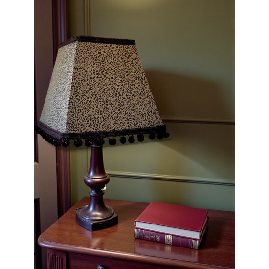 Khaki Green Animal Print and Black Pom Pom Trapezium Fabric Lampshades