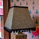 Khaki Green Animal Print and Black Pom Pom Trapezium Fabric Lampshades