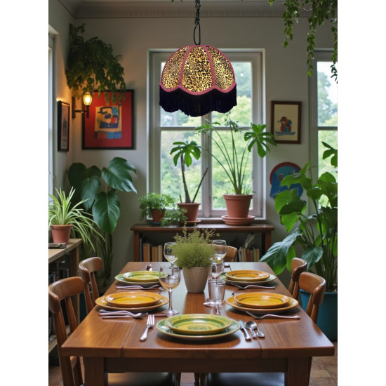 Leopard Animal Print and Fuchsia Dome Fabric Lampshades