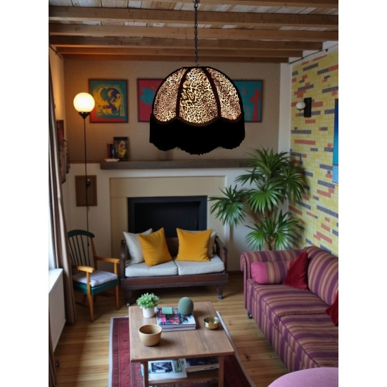 Lynx Animal Print and Black Dome Fabric Lampshades