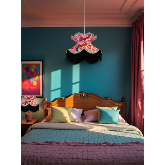 Hot Pink Feather Victorian Fabric Lampshades