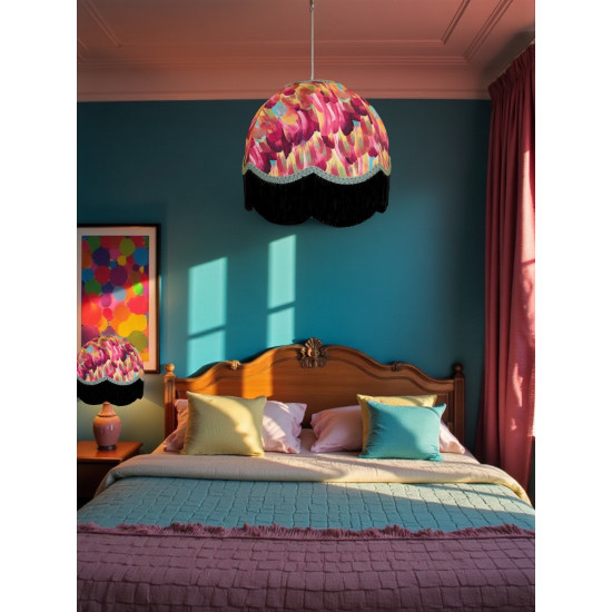 Hot Pink Feather Dome Fabric Lampshades