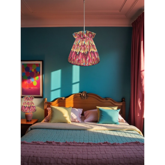 Hot Pink Feather Ruffled Top Fabric Lampshade