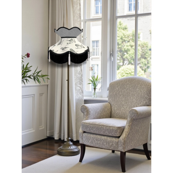 Garden Birds Flint Grey Victorian Fabric Lampshades