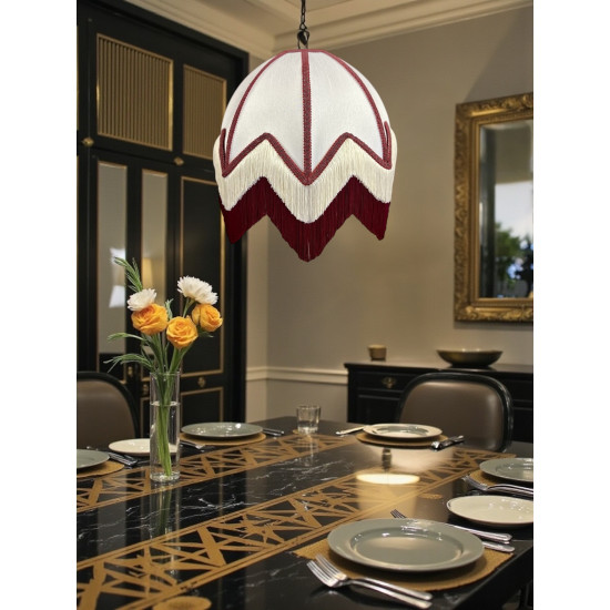 Ivory Wine and Cream Art Deco Fabric Lampshade