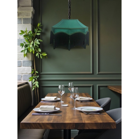 Holly Green and Black Balmoral Downton Abbey Fabric Ceiling Lampshade