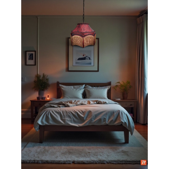 Paisley Jacquard Red Burgundy Gold Balmoral Downton Abbey Fabric Ceiling Lampshade