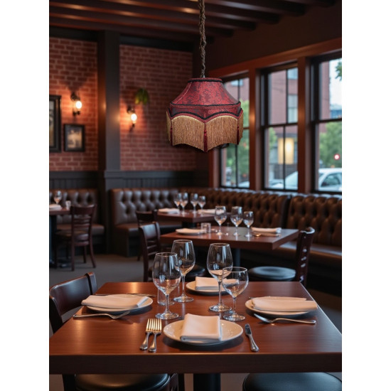 Paisley Jacquard Red Burgundy Gold Balmoral Downton Abbey Fabric Ceiling Lampshade