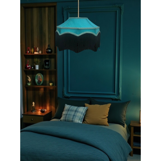 Teal Blue and Black Balmoral Downton Abbey Fabric Ceiling Lampshade