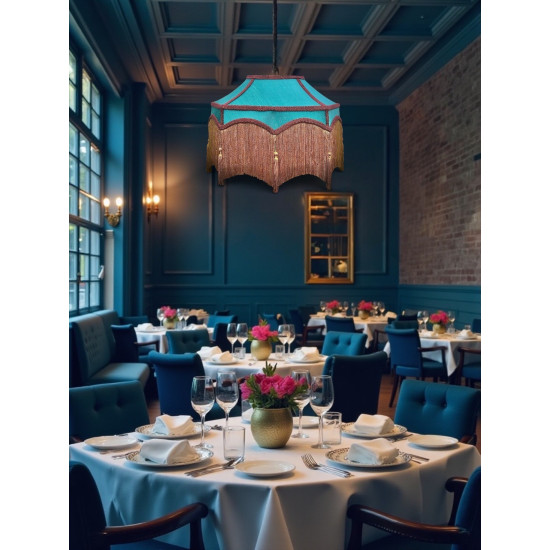 Teal Blue and Gold Balmoral Downton Abbey Fabric Ceiling Lampshade