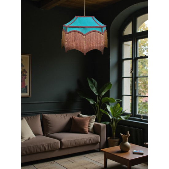 Teal Blue and Gold Balmoral Downton Abbey Fabric Ceiling Lampshade
