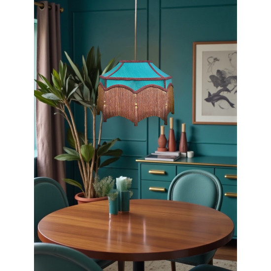 Teal Blue and Gold Balmoral Downton Abbey Fabric Ceiling Lampshade