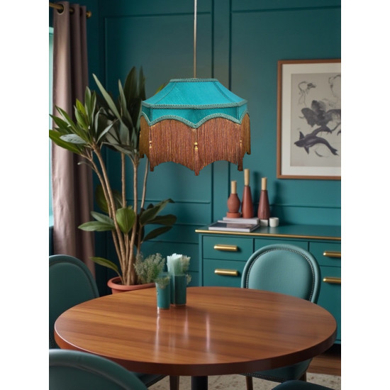 Teal Blue Balmoral Downton Abbey Fabric Ceiling Lampshade