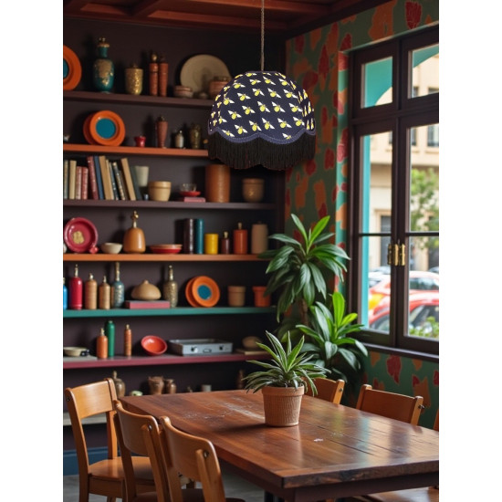 Worker Bee Navy Blue and Black Dome Fabric Lampshade