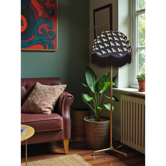 Worker Bee Navy Blue and Black Dome Fabric Lampshade