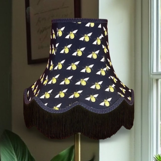 Worker Bee Navy Blue and Black Fabric Lampshades