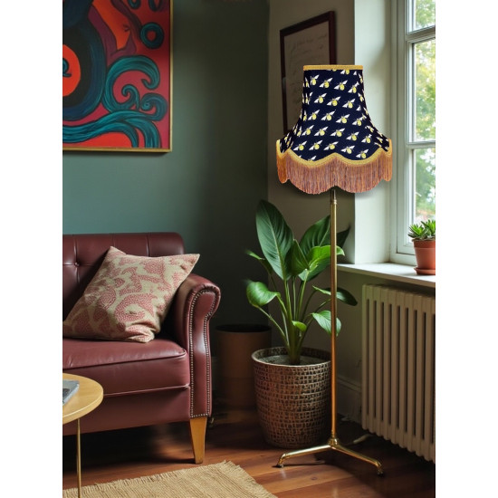 Worker Bee Navy Blue and Gold Fabric Lampshades