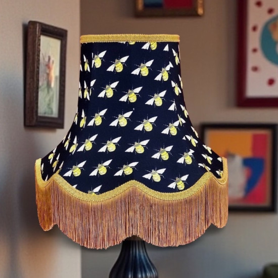 Worker Bee Navy Blue and Gold Fabric Lampshades