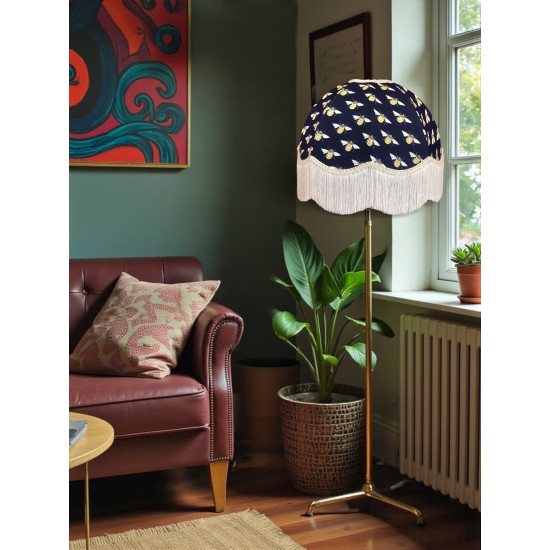 Worker Bee Navy Blue Dome Fabric Lampshade