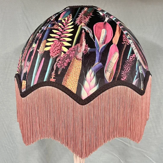 Vibrant Black and Pink Botanical Parachute Dome Fabric Lampshade