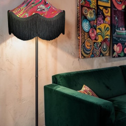 Vibrant Velvet Cerise Pink and Black Botanical Victorian Crown Lampshade