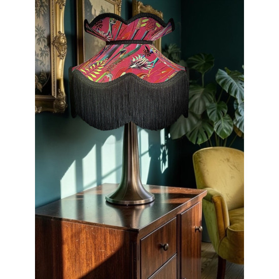 Vibrant Velvet Cerise Pink and Black Botanical Victorian Crown Lampshade