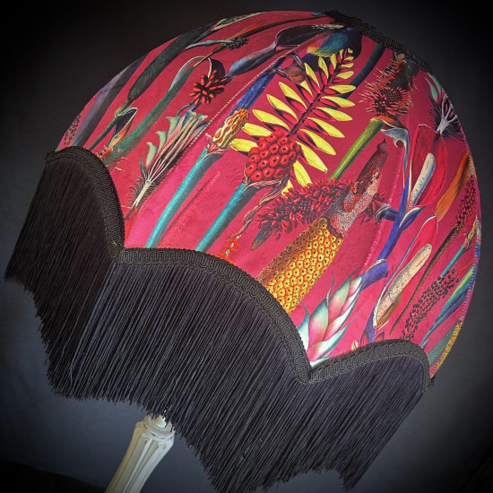 Vibrant Velvet Cerise Pink and Black Botanical Parachute Lampshade