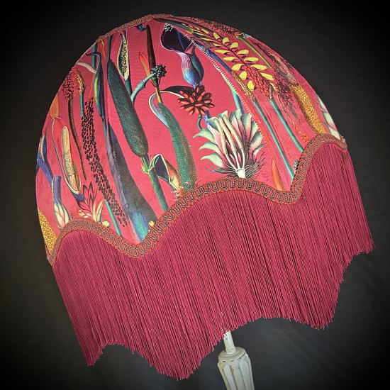 Vibrant Velvet Cerise Pink and Wine Botanical Parachute Lampshade