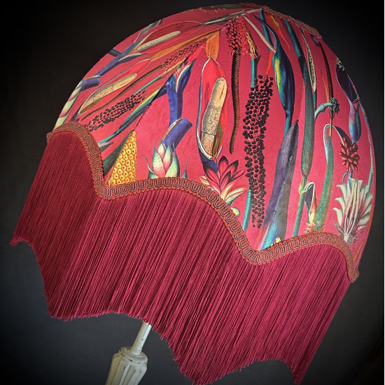 Vibrant Velvet Cerise Pink and Wine Botanical Parachute Lampshade