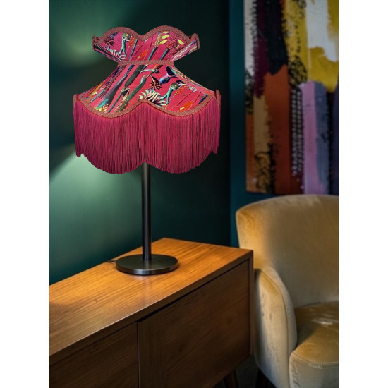Vibrant Velvet Cerise Pink and Red Wine Botanical Victorian Crown Lampshade