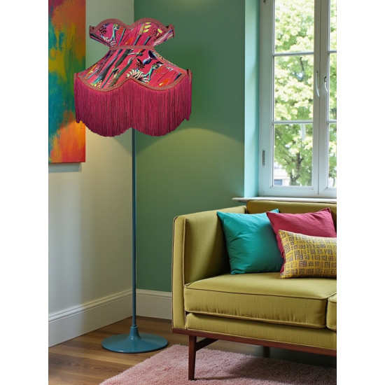 Vibrant Velvet Cerise Pink and Red Wine Botanical Victorian Crown Lampshade