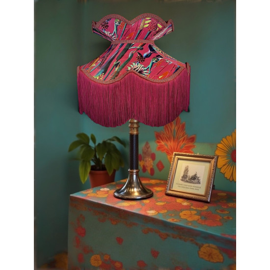 Vibrant Velvet Cerise Pink and Red Wine Botanical Victorian Crown Lampshade