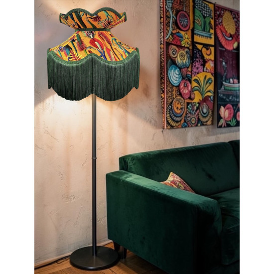 Vibrant Velvet Ochre and Green Botanical Victorian Crown Lampshade