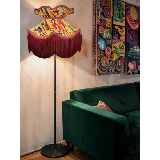 Vibrant Velvet Ochre and Red Wine Botanical Victorian Crown Lampshade