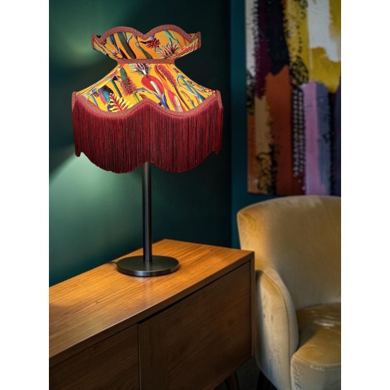 Vibrant Velvet Ochre and Red Wine Botanical Victorian Crown Lampshade
