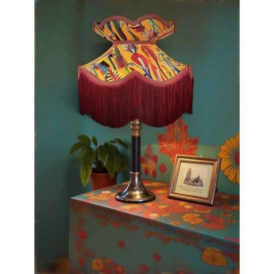 Vibrant Velvet Ochre and Red Wine Botanical Victorian Crown Lampshade