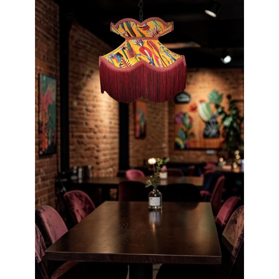 Vibrant Velvet Ochre and Red Wine Botanical Victorian Crown Lampshade