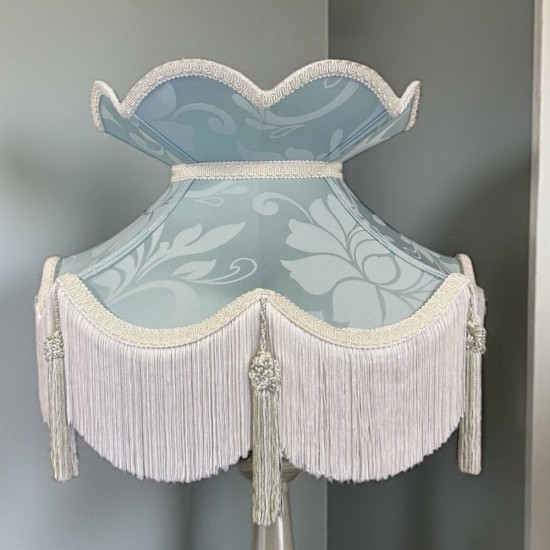 Duck Egg Brocade and Cream Fabric Victorian Crown Top Lampshades