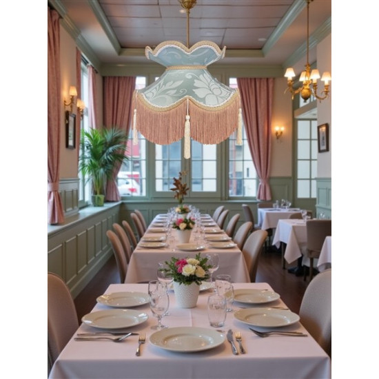 Duck Egg Brocade Cream and Gold Fabric Victorian Crown Top Lampshades