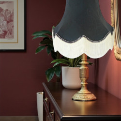 Navy Blue Brocade Fabric Scalloped Bottom Lampshades