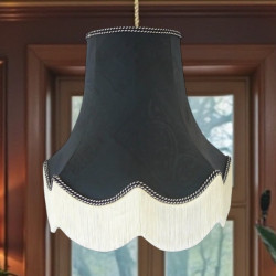 Navy Blue Brocade Fabric Scalloped Bottom Lampshades