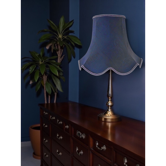 Navy Blue Brocade Modern Fabric Scallop Lampshades