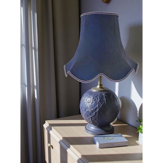 Navy Blue Brocade Modern Fabric Scallop Lampshades