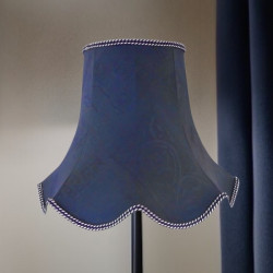 Navy Blue Brocade Modern Fabric Scallop Lampshades