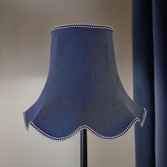 Navy Blue Brocade Modern Fabric Scallop Lampshades