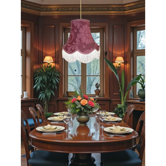 Wine Red Brocade Fabric Scalloped Bottom Lampshades