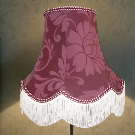 Wine Red Brocade Fabric Scalloped Bottom Lampshades