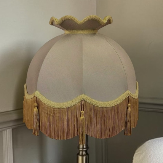 Taupe Beige and Gold Crown Dome Fabric Lampshade Taupe Beige and Gold Crown Dome Fabric Lampshade