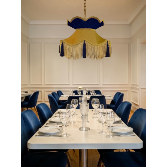 Gold and Navy Blue Victorian Fabric Lampshades